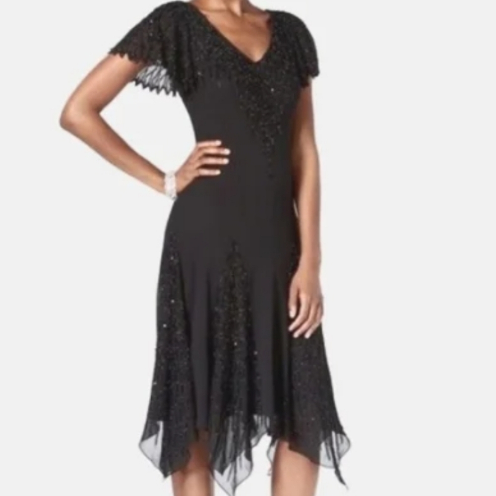 J Laxmi Beaded Embellished Vintage Cocktail Evening Gown Black Sz 12